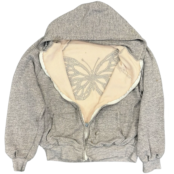 Butterfly Chain Stitch Zip Up Thermal Hoodie